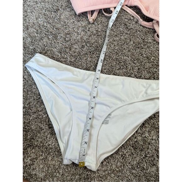 Hollister Swim/VS Pink Bikini Set Mix Match Pink/White Low Rise Knot Front L/M - Picture 7 of 11